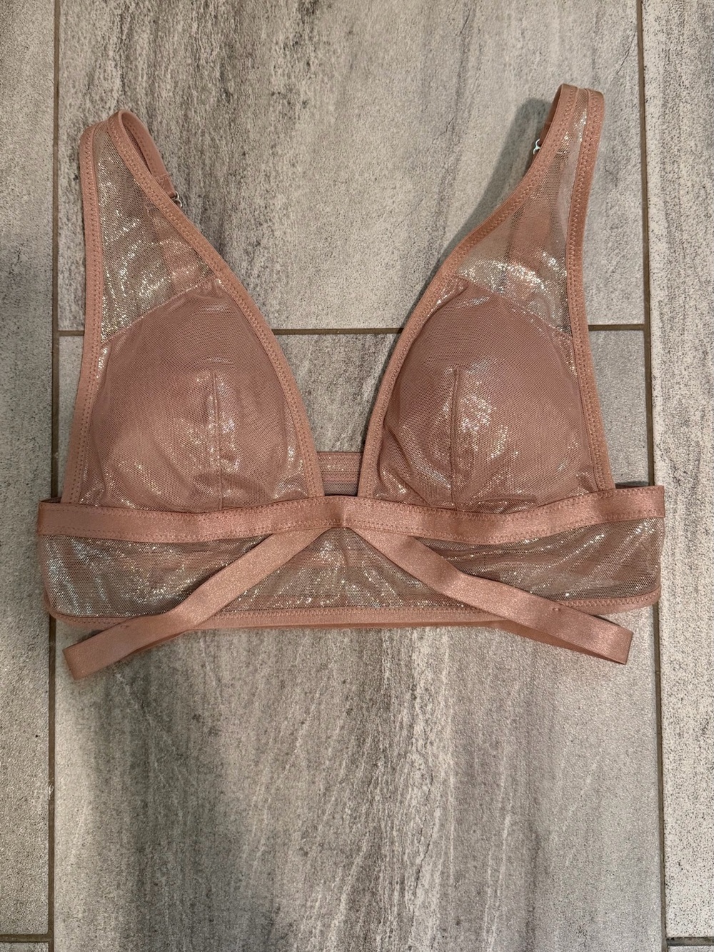 Victoria's Secret Sheer Strappy Triangle Bralette in Dusty Pink